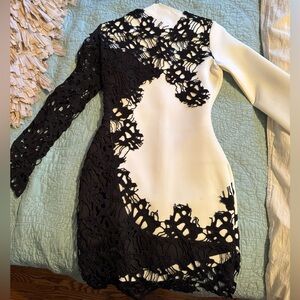 Elegant Black and White Lace Dress